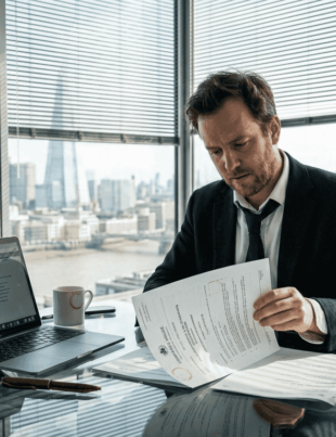 Business owner reviewing UK LLP paperwork