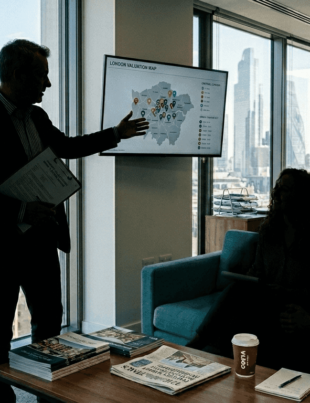 UK property valuer meets clients in office