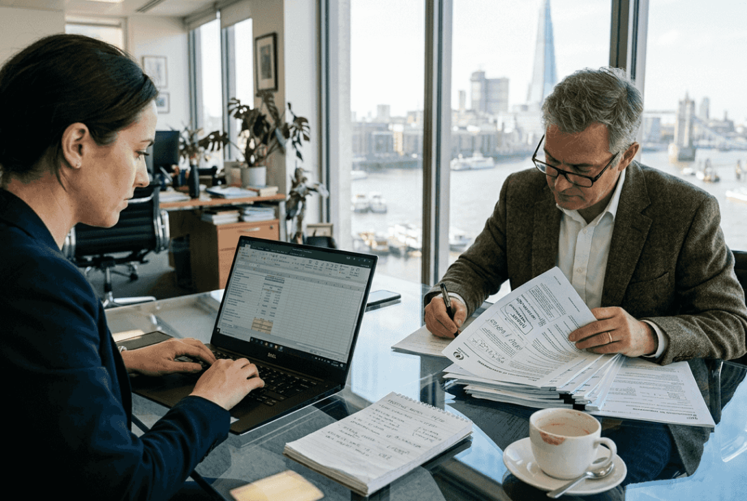 Business partners collaborating in UK office