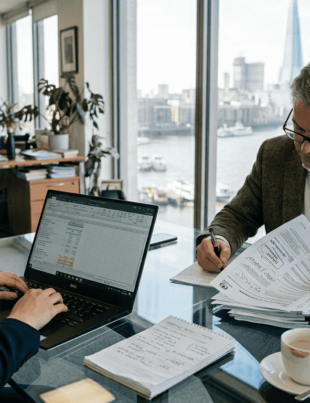 Business partners collaborating in UK office