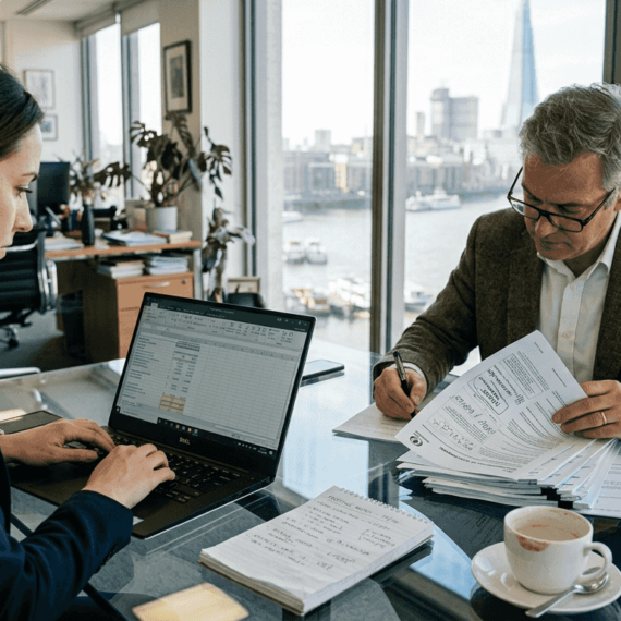 Business partners collaborating in UK office