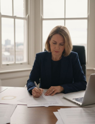 Business owner registering trademark in UK office