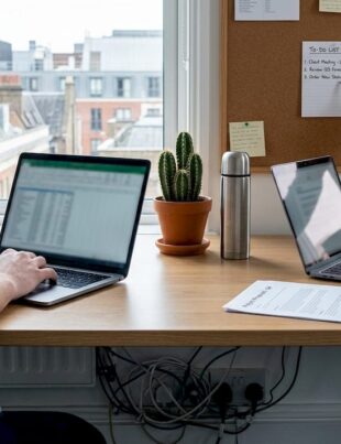 Managers working with business automation software