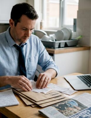 Small business owner sorting HMRC tax letters