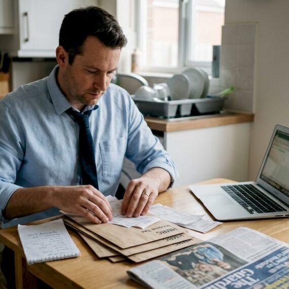 Small business owner sorting HMRC tax letters