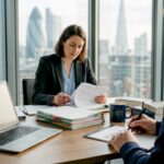 Solicitor meeting with client in office