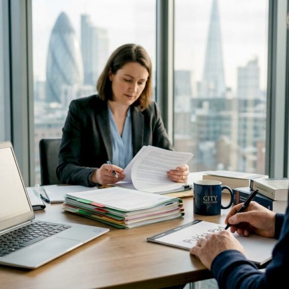 Solicitor meeting with client in office