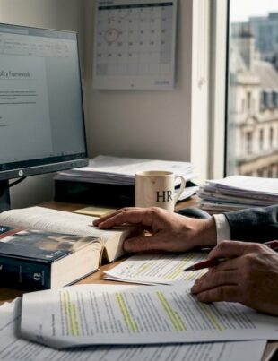 HR manager reviewing employment law documents