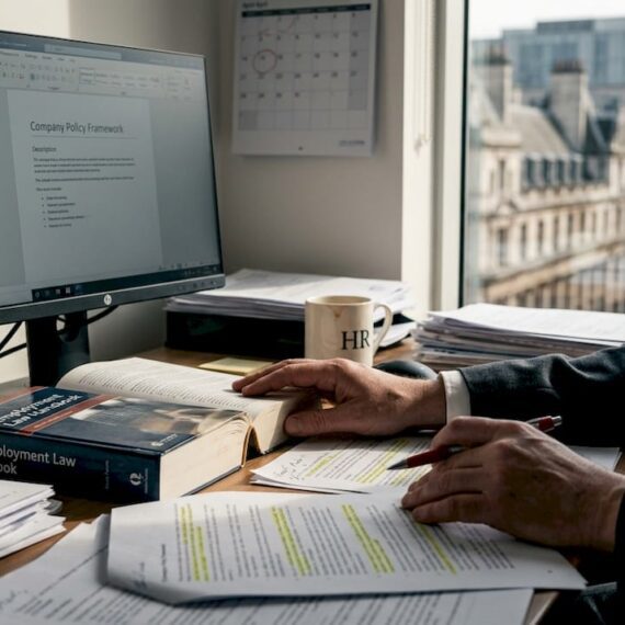 HR manager reviewing employment law documents