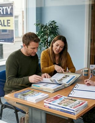 UK couple meeting with estate agent
