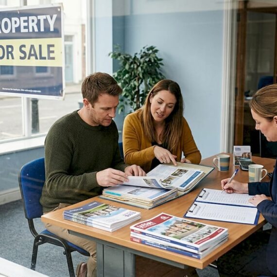 UK couple meeting with estate agent
