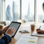 Account manager reviewing onboarding checklist with client