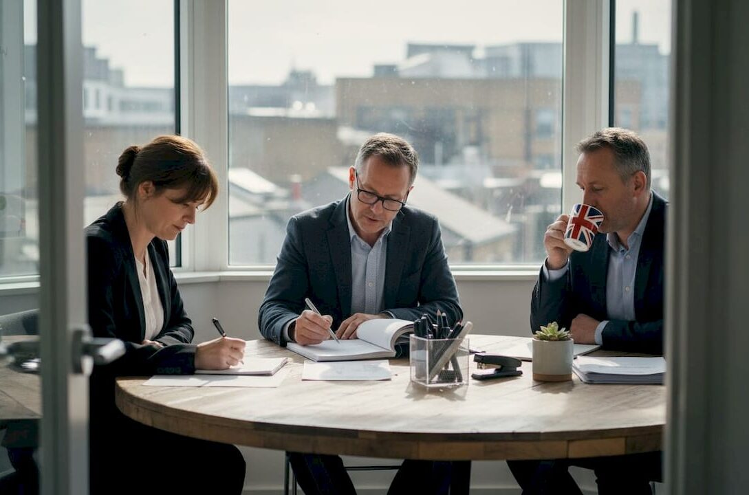 Service team meeting in everyday office setting