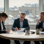 Service team meeting in everyday office setting