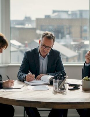 Service team meeting in everyday office setting