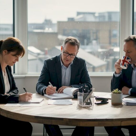 Service team meeting in everyday office setting