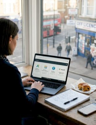 Small business owner reviewing marketing automation tools