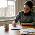 Small business owner sketches sales funnel diagram