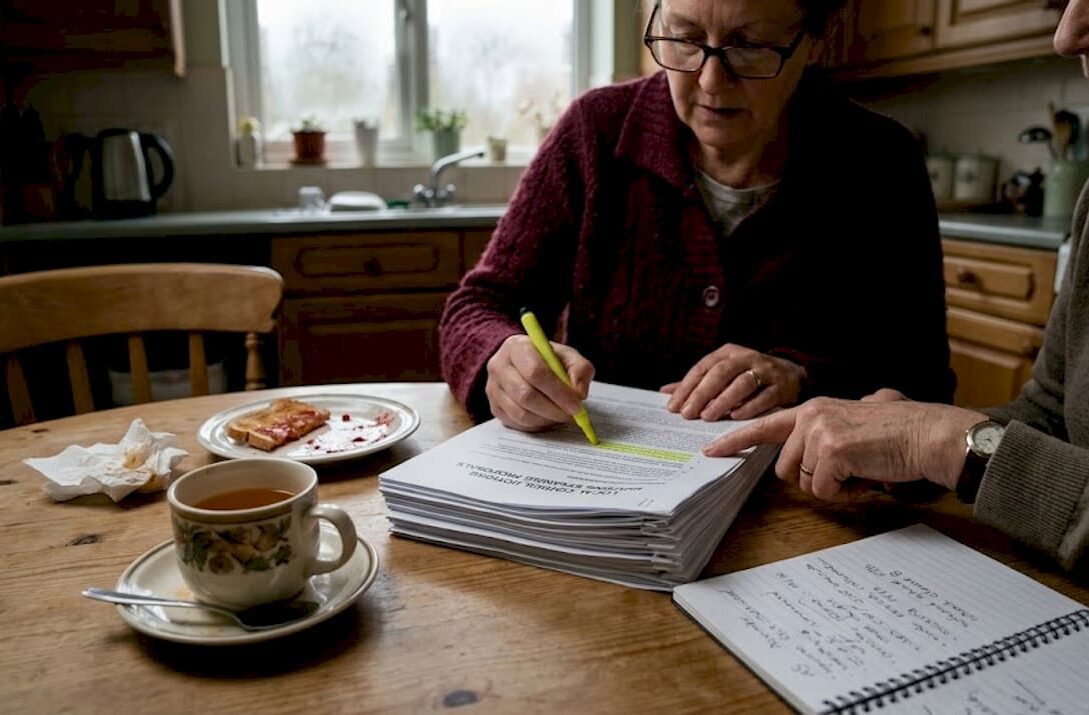 Leaseholders reviewing RTM paperwork in kitchen